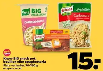 Netto Knorr Big Snack Pot Bouillon eller Spaghetteria 76-180 g tilbud