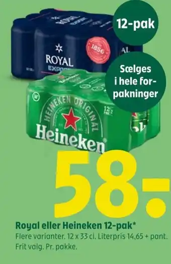 Coop 365 Royal eller Heineken 12-pak tilbud