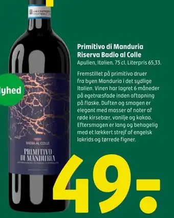 Coop 365 Primitivo di Manduria Riserva Badio al Colle tilbud