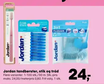 Jordan tandbørster, stik og tråd