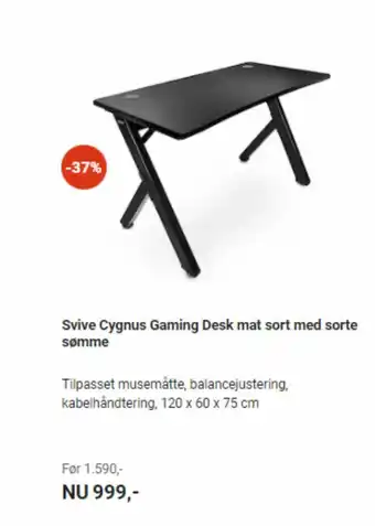 Svive Cygnus Gaming Desk mat sort med sorte sømme