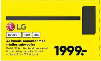 Bilka 3,1 kanals soundbar med trådløs subwoofer tilbud