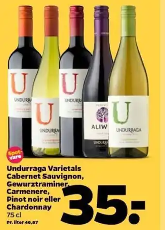 Netto Undurraga Varietals Cabernet Sauvignon, Gewurztraminer eller Chardonnay 75 cl tilbud