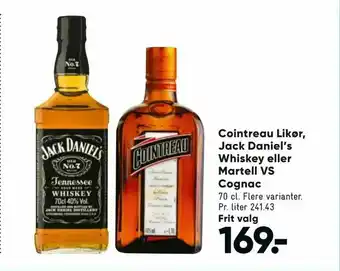 Bilka Cointreau Likør, Jack Daniel's Whiskey eller Martell VS Cognac tilbud