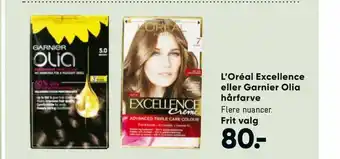 Bilka L'Oréal Excellence eller Garnier Olia hårfarve tilbud