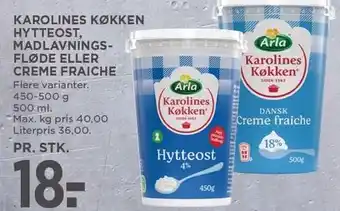 MENY Karolines køkken hytteost, madlavningsfløde eller creme fraiche tilbud