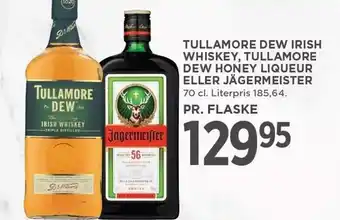 MENY Tullamore dew irish whiskey, tullamore dew honey liqueur eller jägermeister tilbud