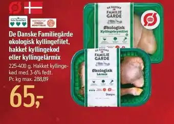 Føtex De danske familiegårde økologisk kyllingefilet, hakket kyllingekød eller kyllingelårmix tilbud