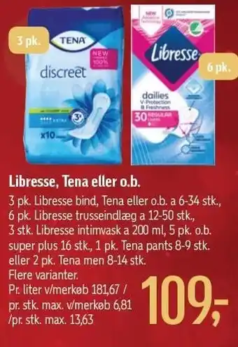Føtex Libresse, tena eller o.b tilbud