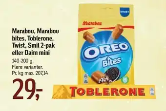 Føtex Marabou, marabou bites, toblerone, twist, smil 2-pak eller daim mini tilbud