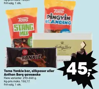 SuperBrugsen Toms yankie bar, slikposer eller anthon berg gaveæske tilbud