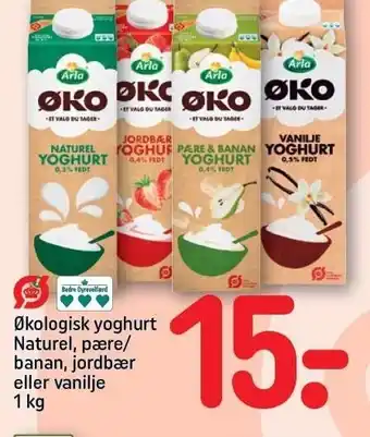 Økologisk yoghurt naturel, pære/banan, jordbær eller vanilje