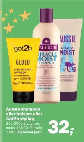 SuperBrugsen Aussie shampoo el. balsam el. got2b styling tilbud