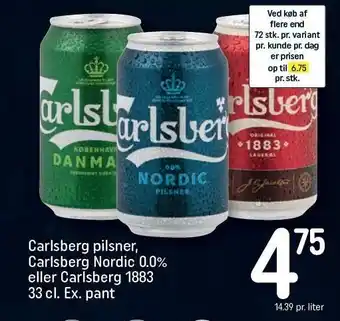 REMA 1000 Carlsberg pilsner, carlsberg nordic 0,0% eller carlsberg 1883 tilbud
