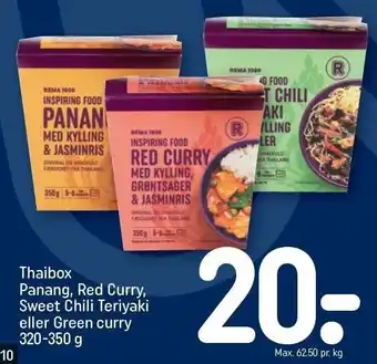 REMA 1000 Thaibox panang, red curry, sweet chili teriyaki eller green curry tilbud