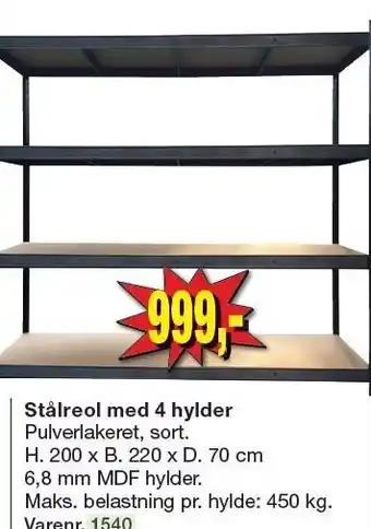Harald Nyborg Stålreol med 4 hylder tilbud