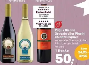 Kvickly Pagus bisano organic eller piccini chianti organic tilbud