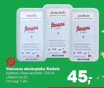 Kvickly Hansens økologiske flødeis tilbud