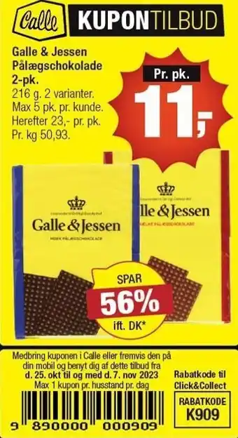 Calle Galle & jessen pålægschokolade tilbud