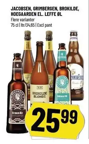 Løvbjerg Jacobsen, grimbergen, brokilde, hoegaarden el. leffe øl tilbud