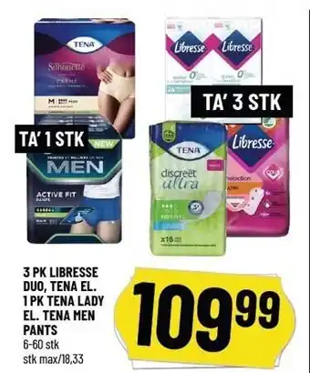 Løvbjerg 3 pk libresse duo, tena el. 1 pk tena lady el. tena men pants tilbud