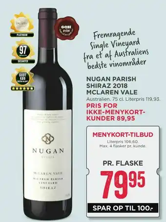 MENY Nugan parish shiraz 2018 mclaren vale tilbud
