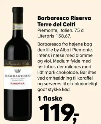 Barbaresco Riserva Terre del Celti Piemonte, Italien. 75 cl.