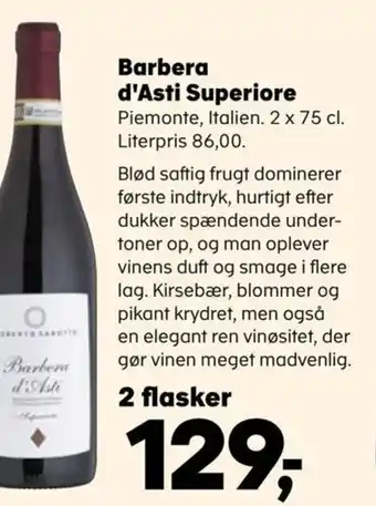 Kvickly Barbera d'Asti Superiore Piemonte, Italien. 2 x 75 cl tilbud