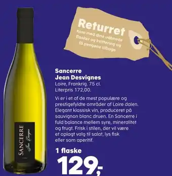 Kvickly Sancerre Jean Desvignes Loire, Frankrig. 75 cl. tilbud