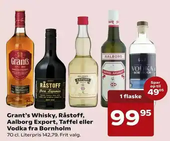 SuperBrugsen Grant's Whisky, Råstoff, Aalborg Export, Taffel eller Vodka fra Bornholm tilbud