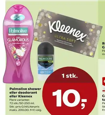 SuperBrugsen Palmolive shower eller deodorant eller Kleenex tilbud
