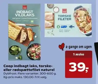 SuperBrugsen Coop indbagt laks, torske eller rødspættefilet naturel tilbud