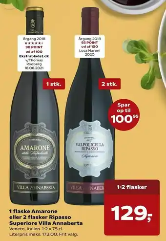 SuperBrugsen 1 flaske Amarone eller 2 flasker Ripasso Superiore Villa Annaberta tilbud