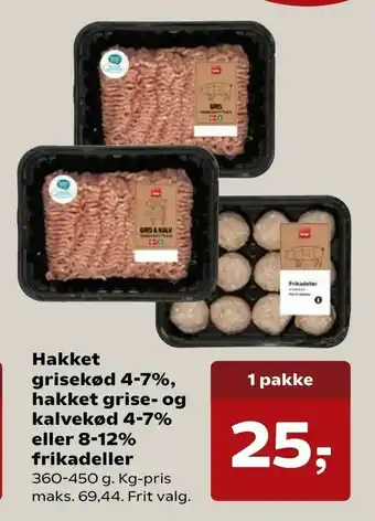 SuperBrugsen Hakket grisekød 4-7%, hakket grise- og kalvekød 4-7% eller 8-12% frikadeller tilbud