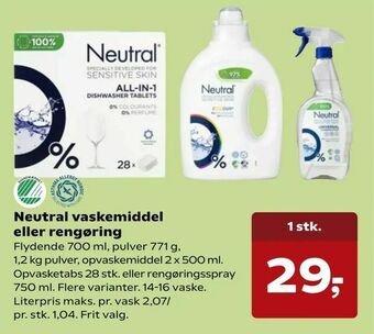 Neutral vaskemiddel eller rengøring