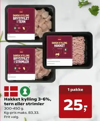 SuperBrugsen Hakket kylling 3-6%, tern eller strimler tilbud