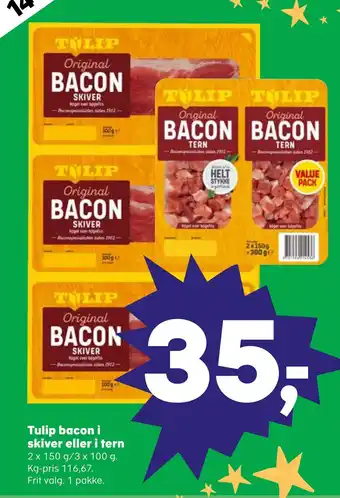 Kvickly Tulip bacon i skiver eller i tern tilbud