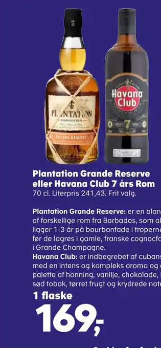 Kvickly Plantation grande reserve eller havana club 7 års rom tilbud