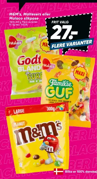 Bilka M&m's, maltesers eller malaco slikpose tilbud