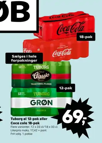 SuperBrugsen Tuborg øl 12-pak eller coca cola 18-pak tilbud