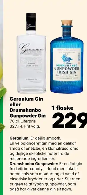 SuperBrugsen Geranium gin eller drumshanbo gunpowder gin tilbud