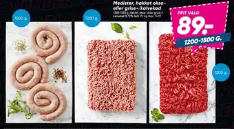Medister, hakket okse eller grise-/kalvekød