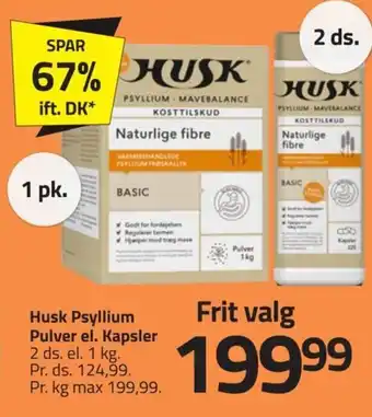 Fleggaard Husk Psyllium Pulver el. Kapsler tilbud