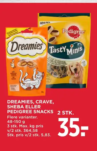 MENY Dreamies, crave, sheba eller pedigree snacks tilbud
