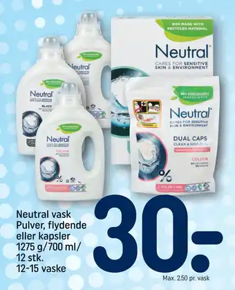 Neutral vask pulver, flydende eller kapsler 1275 g/700 ml/ 12 stk. 12-15 vaske