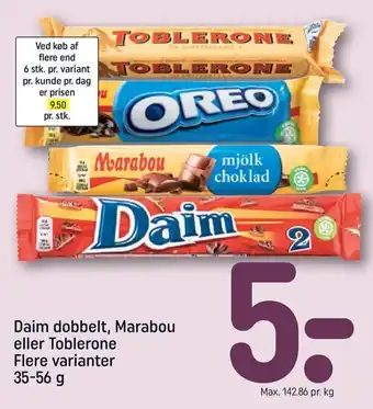 REMA 1000 Daim Dobbelt, Marabou eller Toblerone 35-56 g tilbud