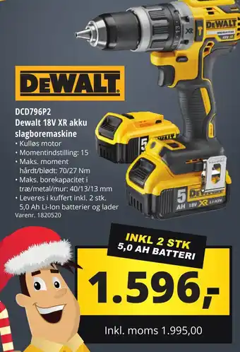 DCD796P2 Dewalt 18V XR akku slagboremaskine