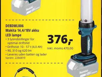 10-4 Byggecenter DEBDML806 Makita 14,4/18V akku LED lampe tilbud