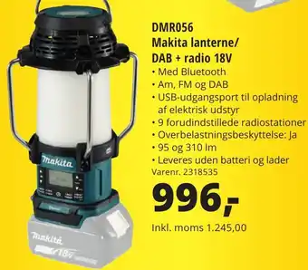 10-4 Byggecenter DMR056 Makita lanterne/ DAB+ radio 18V tilbud