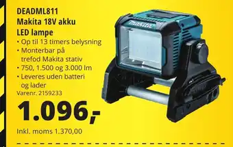 10-4 Byggecenter DEADML811 Makita 18V akku LED lampe tilbud